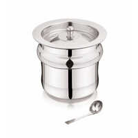 Mirror Polish Stainless Steel Ghee Pot - Grade 304, Capacity 250 To 500 Gm, Weight 358 Gm | Silver Color, Damru Design
