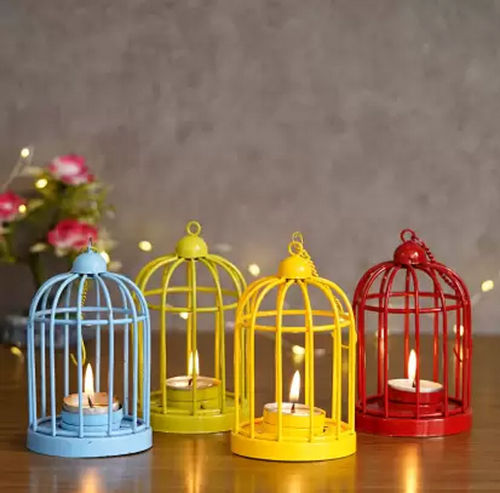 4 Cage Lantern Iron Tealight Holder Multicolor