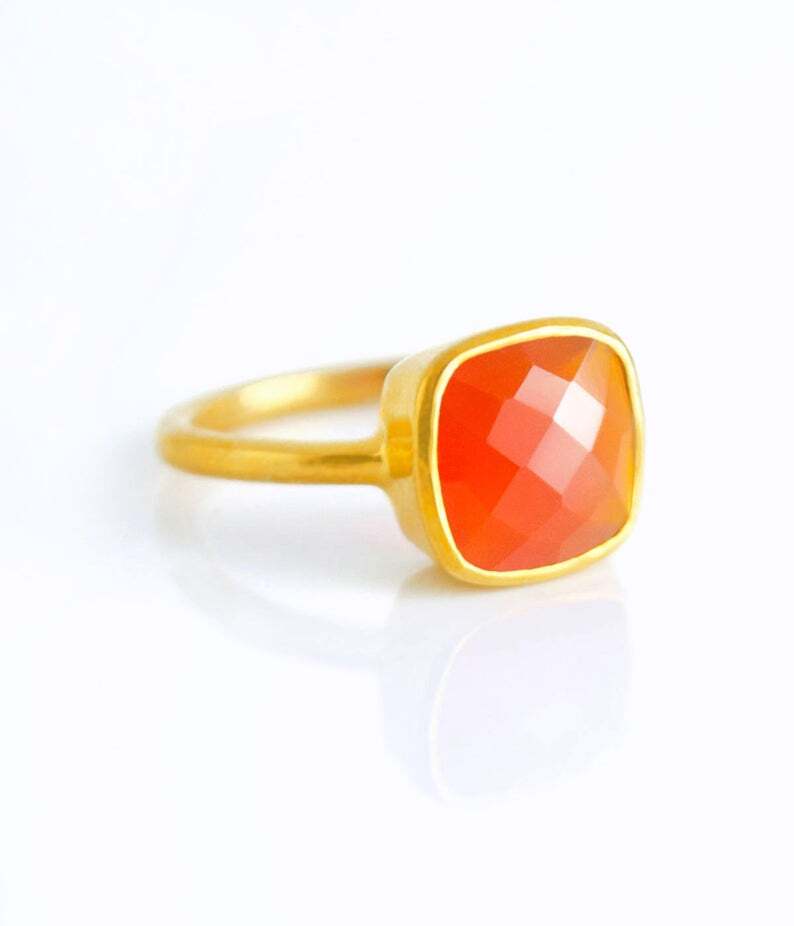 Cushion Shape Gemstone Gold Vermeil 925 Sterling Silver Ring