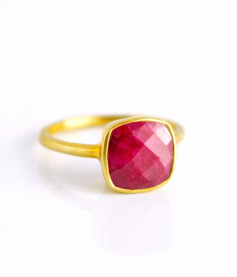 Cushion Shape Gemstone Gold Vermeil 925 Sterling Silver Ring