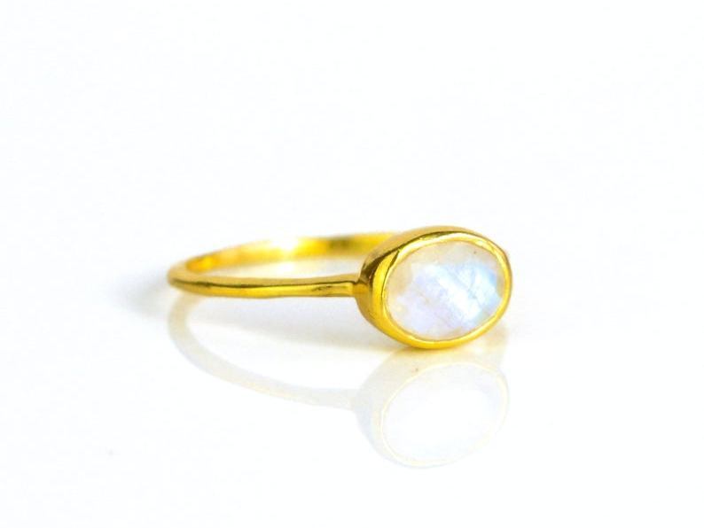 Oval Shape Gemstone Gold Vermeil 925 Sterling Silver Bezel Set Ring