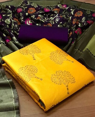 Savi Yellow Banarasi Silk Dress Material