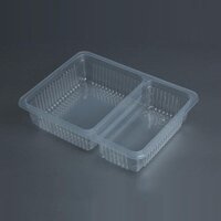 2 Partion Tray - 140x190 Mm Size, 500 Gm Capacity, 3 Compartments, Transparent Pp Material | Rigid, Rectangle, Disposable Tray Type