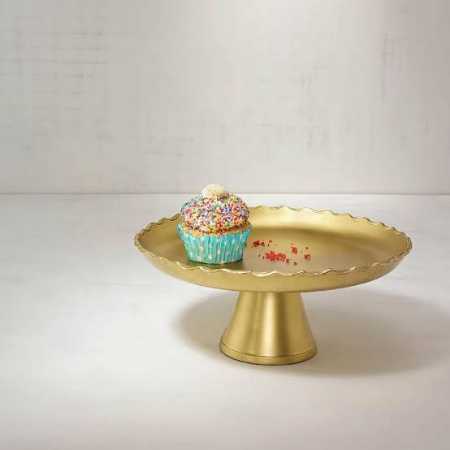 Gold Plated Single Tier Aluminium Cake Stand For Home Party