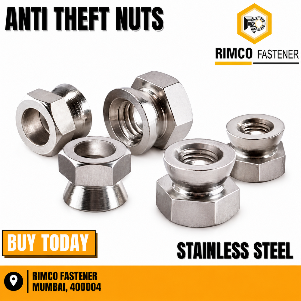 Stainless Steel Anti Theft Nuts - Durable and Corrosion-Resistant Various Sizes Available in Silver for Industrial and Commercial Use
