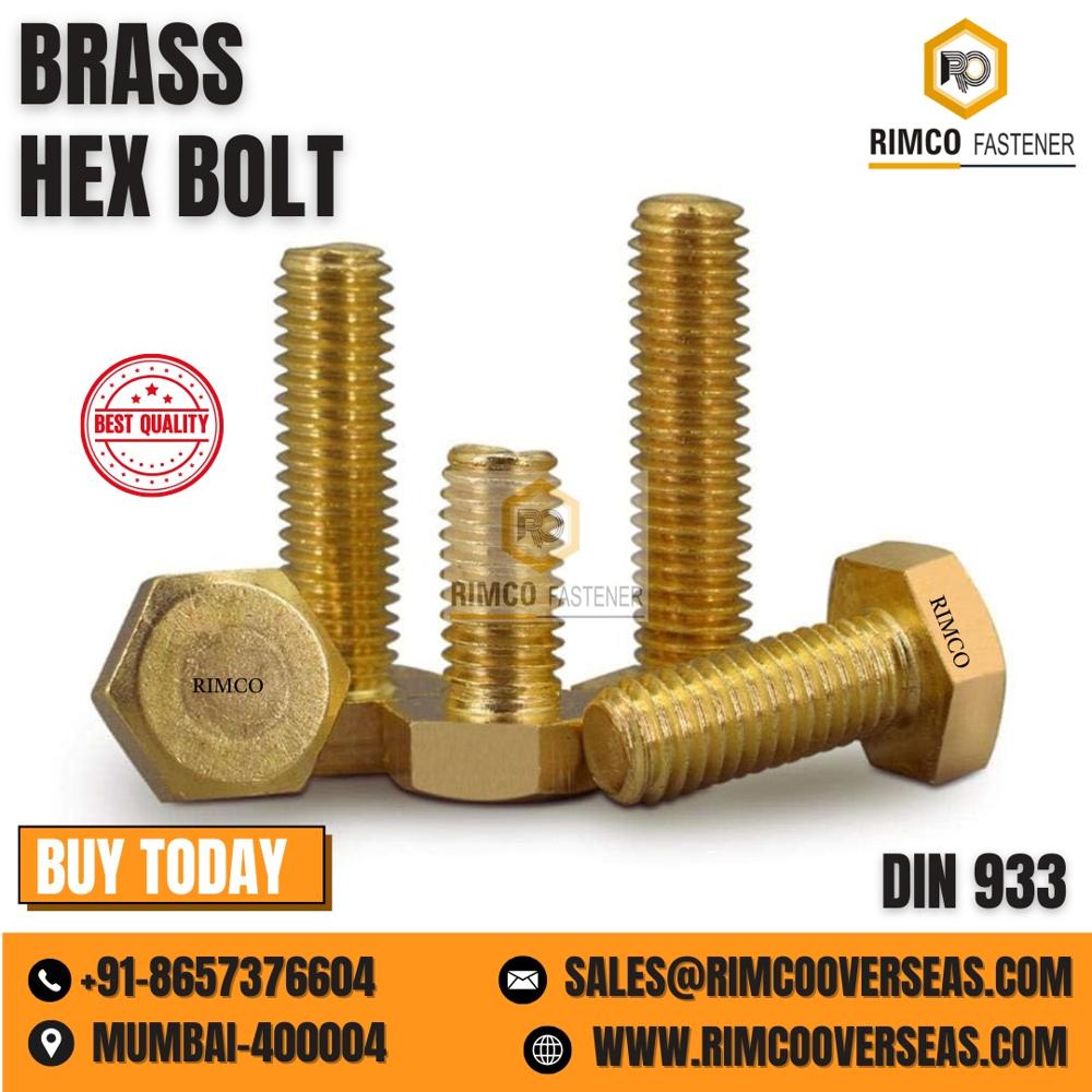 Brass Hex Head Bolts - Carbon Steel , Different Sizes Available , Brass Plated for Corrosion Resistance , Ideal for Industrial Applications