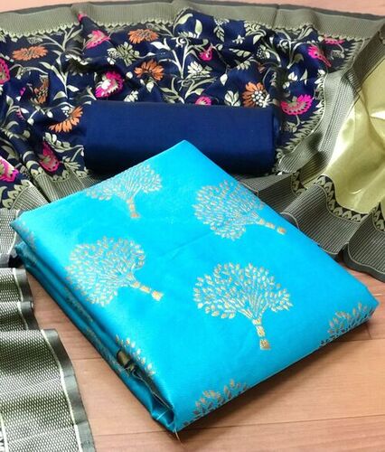 Savi Sky-Blue Banarasi Silk Dress Material