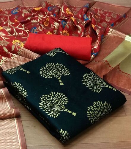 Savi Black Banarasi Silk Dress Material