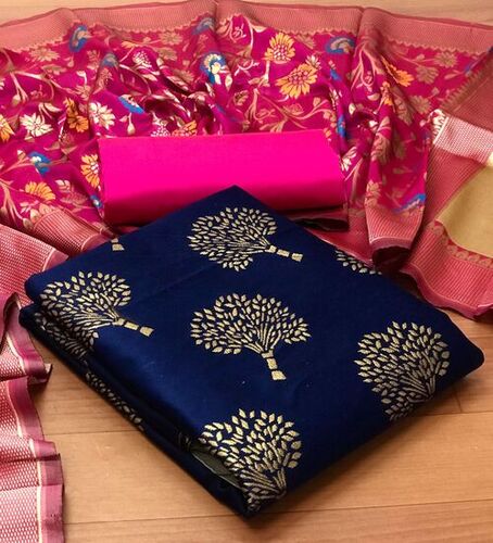 Savi Blue Banarasi Silk Dress Material