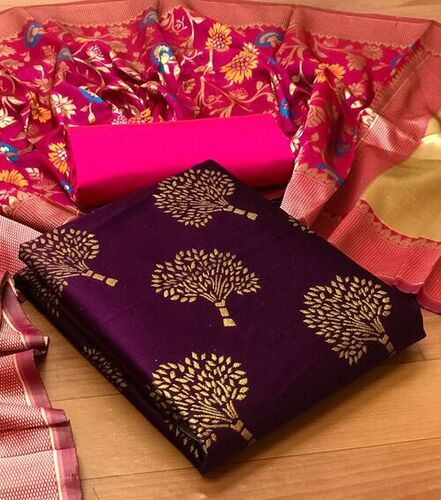 Savi Purple Banarasi Silk Dress Material