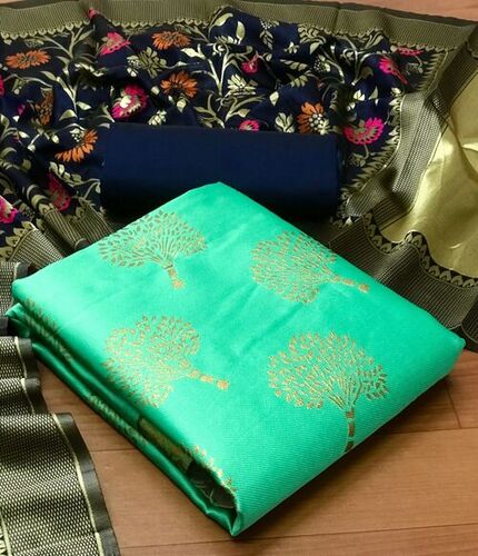 Savi C-Green Banarasi Silk Dress Material