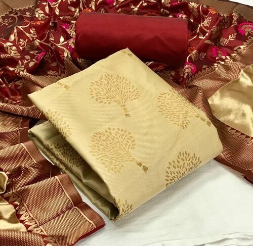 Savi Cream Banarasi Silk Dress Material