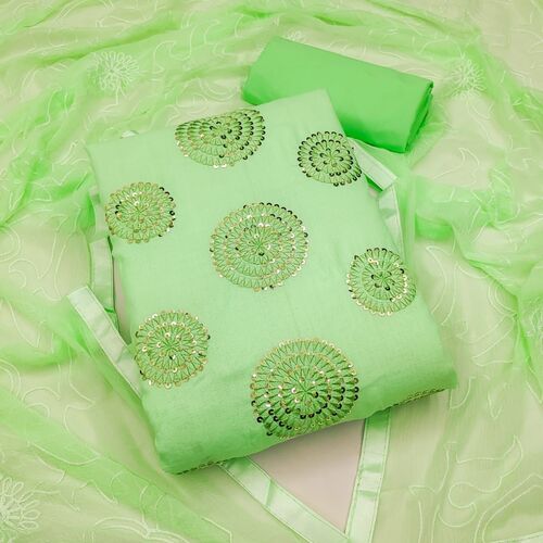Sanaya Green Slub Cotton Dress Material