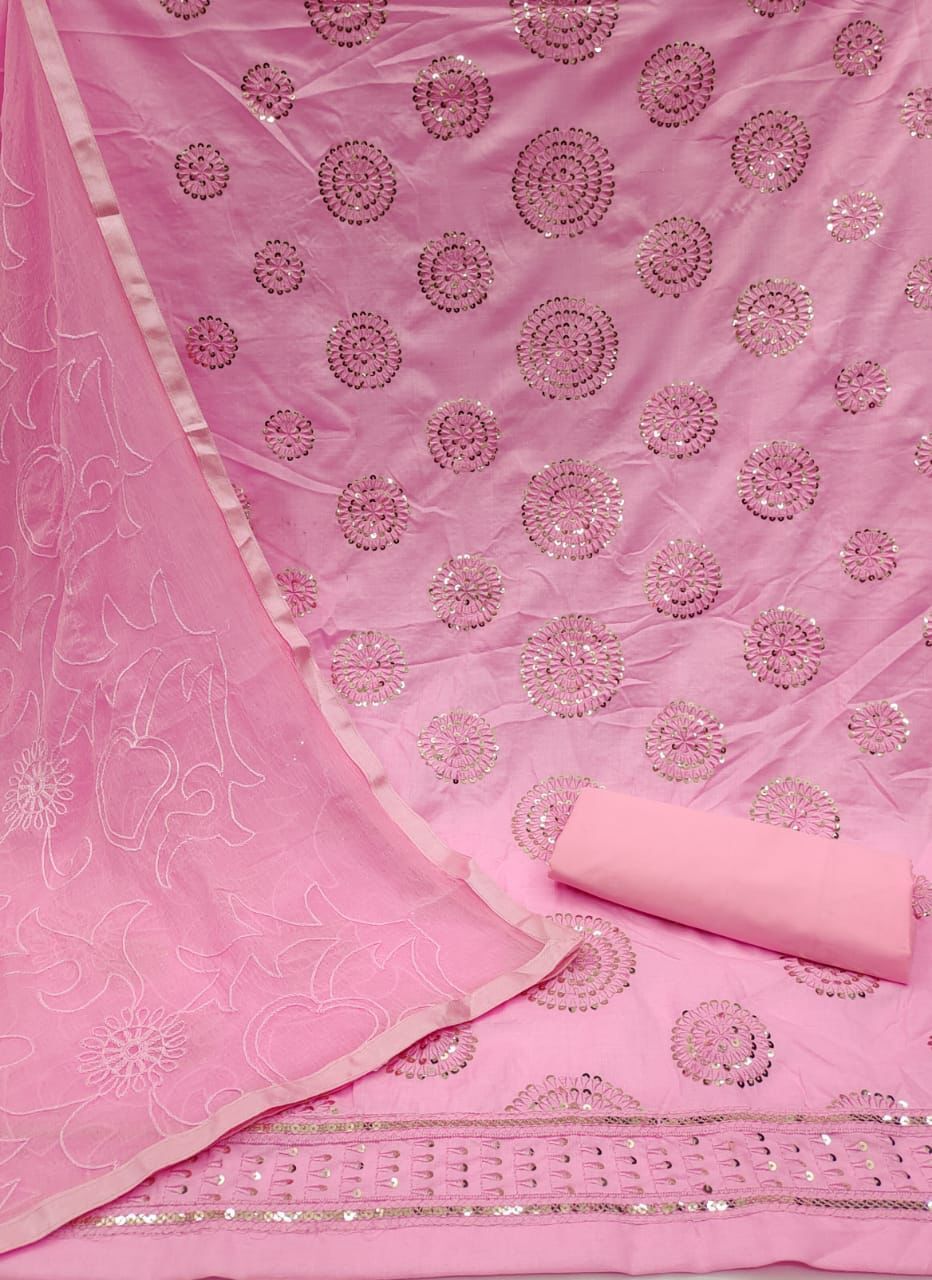 Sanaya Pink Slub Cotton Dress Material