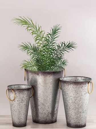 Silver Galvanised Planter With Handle