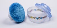Baby Powder Puff - Soft And Fluffy Fabric With Plastic Container, Compact Size, Blue Color, Floral Design, Even Powder Application