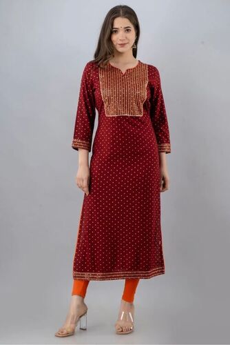 Washable Kinal Maroon Heavy Rayon Kurti