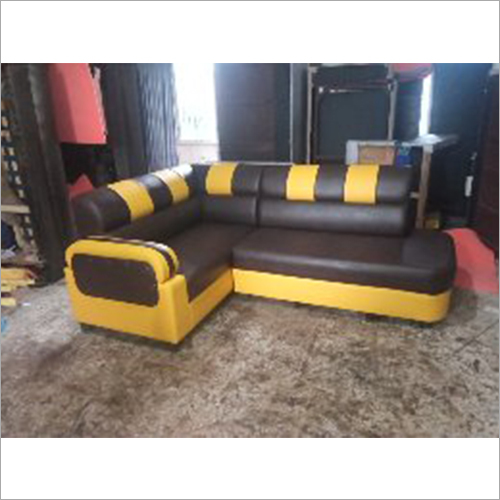 L Shape Sofa - Wood Frame, Yellow Brown Upholstery, Stylish and Comfortable Design for General Use