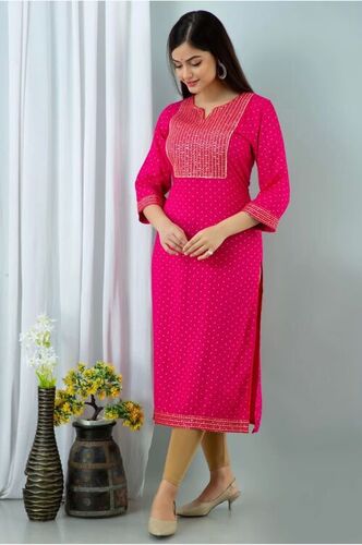 Kinal Pink Heavy Rayon Kurti