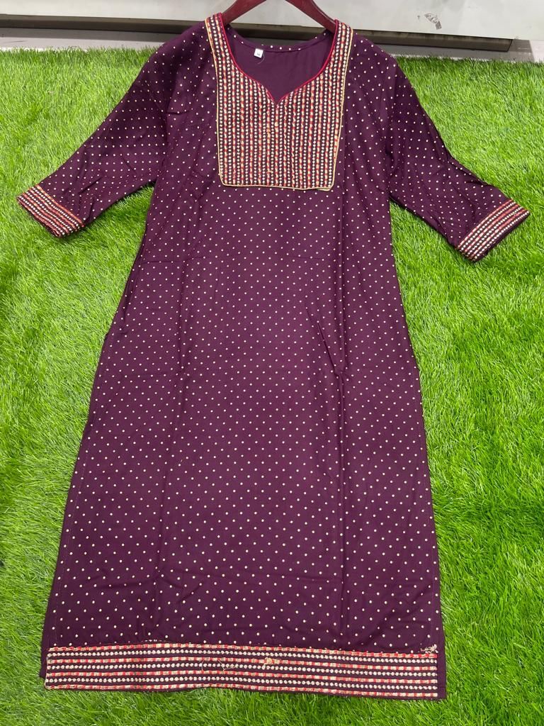 Kinal Purple Heavy Rayon Kurti