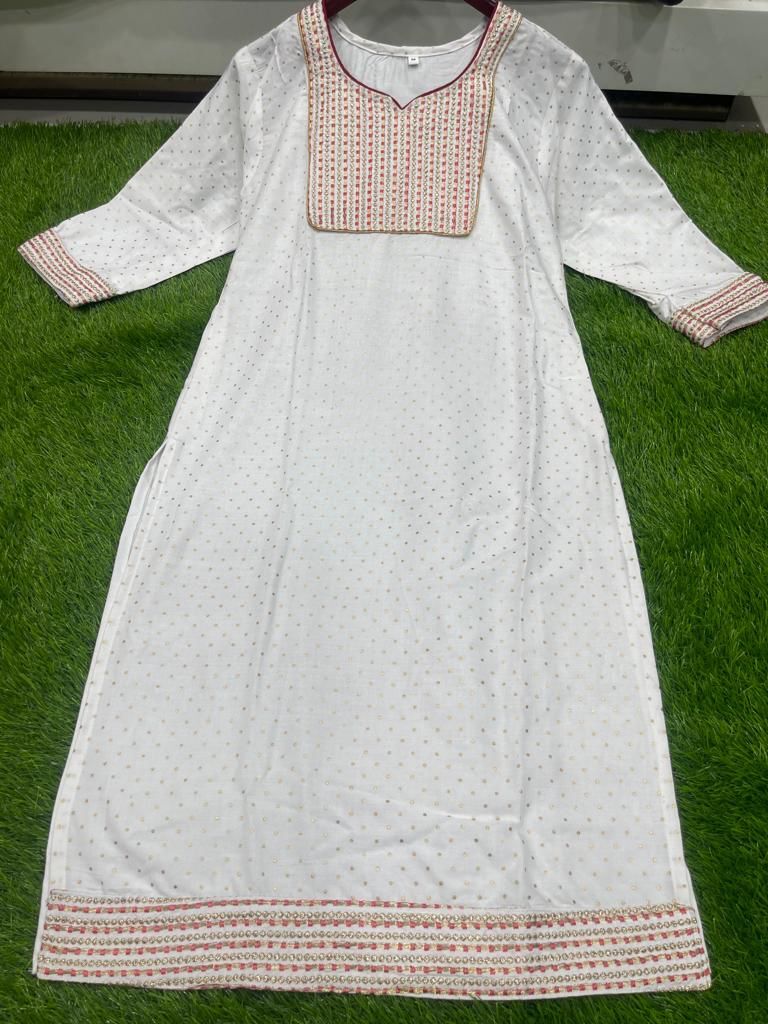 Kinal White Heavy Rayon Kurti