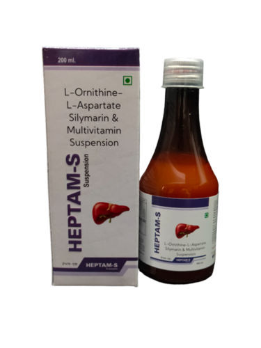 Heptam-s Syp Ingredients: Each 10 Ml Contains L-ornithine L-aspartate 150mg+silymarin 70mg+tricholine 275 Mg+vitb1 1.4mg+ Vitb2 Phosphate 1.6mg+vit B3 1.8mg+vitb5 5mg+vit B 1.5mg+ Vit B12 1mcg Tab