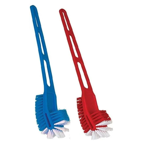 Double Hockey Plastic Toilet Brushes - Plastic Material, Compact Size, Red and Blue Colors | High Quality for Effective Bathroom and Toilet Cleaning