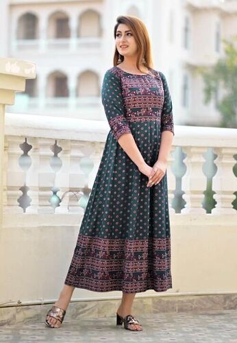 Washable Shivani Green Heavy Rayon Kurti