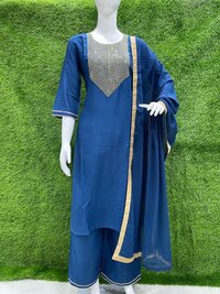 Nency Blue Rayon Kurti Plazzo