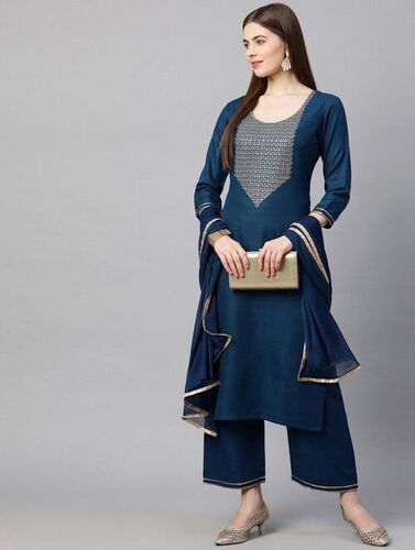 Nency Navy Blue Kurti Plazzo Decoration Material: Laces