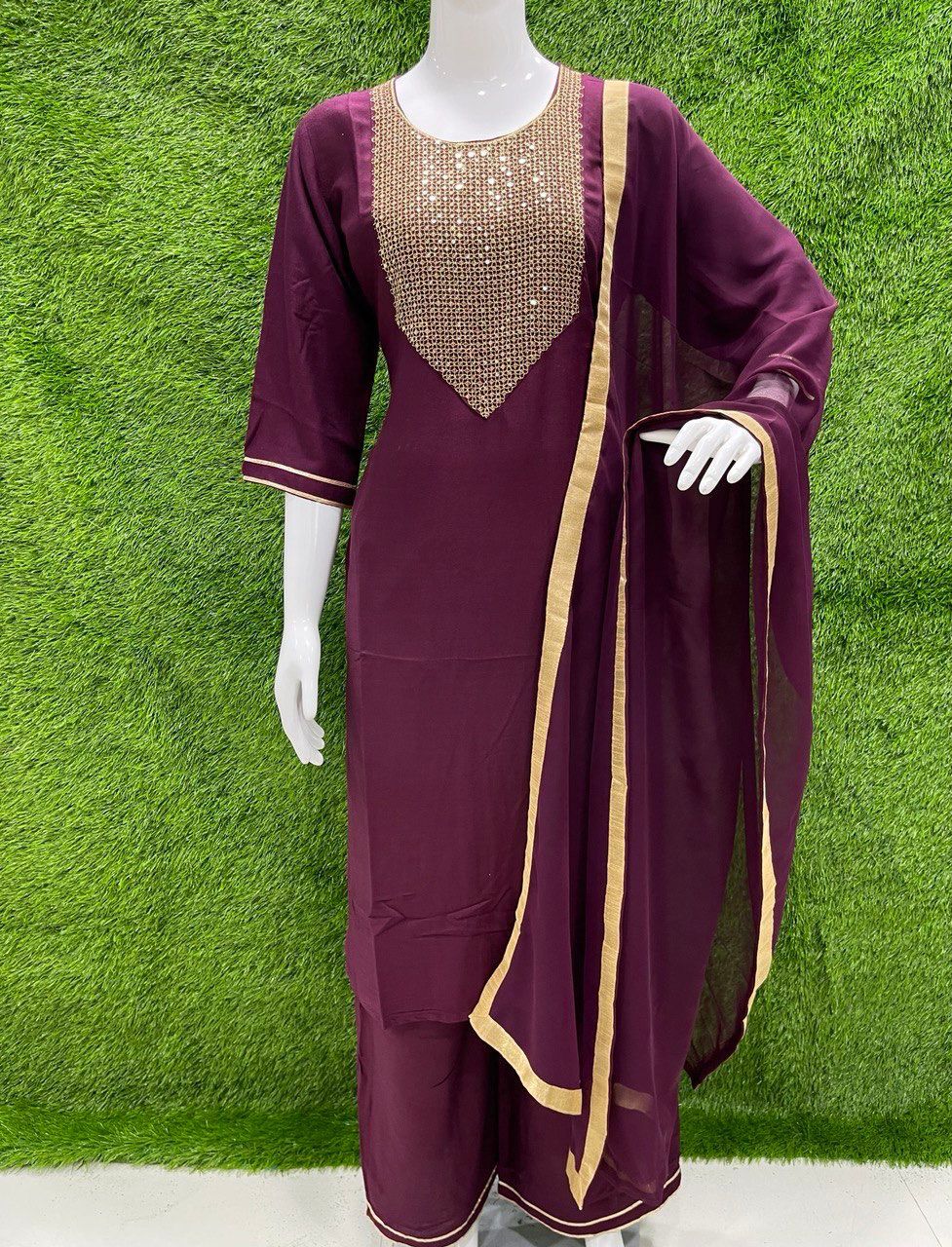 Nency Purple Rayon Kurti Plazzo