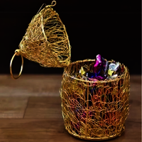 Metal Hanging Gift Box Round Shape Golden Powder Coated