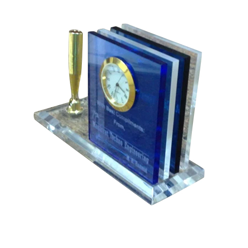 Blue & Transparent Personalized Glass Desk Clock