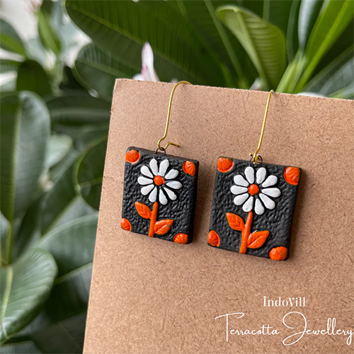 Flower Designed Terracotta Earrings