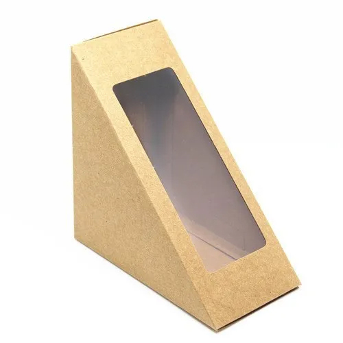 Sandwich Packaging Box - Craft Paper, 140X190X90 mm, Brown | Food-Grade Material, Secure Closure, Ventilation Features, Custom Branding
