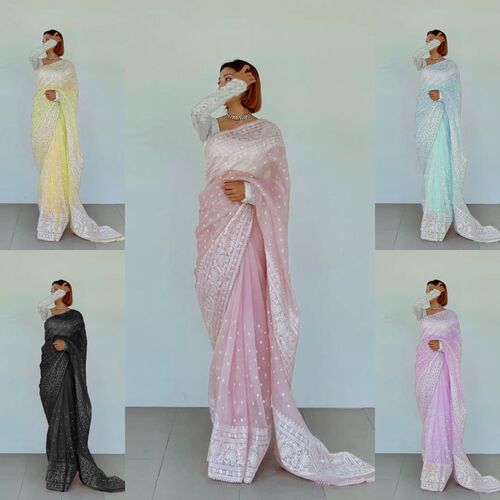 Women Heavy Modal Organza Silk Party Wear Sarees...