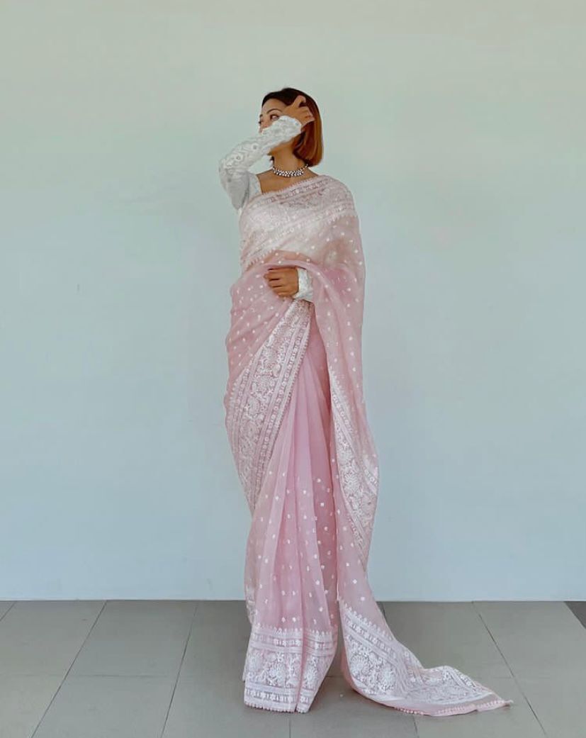 Women Heavy Modal Organza Silk Party Wear Sarees...