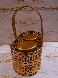Metal Gifting Best Wishes Golden Basket with 2 Glass Jar Gift Packing Dry fruit Box Sweet Box Chocolate Box