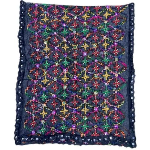 Embroidery Chiffon Dupatta - Soft Chiffon, Customized Size, Blue Color | Quick Dry, All Season, Embroidered with Beads