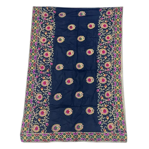 140GSM Embroidery Chiffon Dupatta - Lightweight Blue Fabric, Custom Size | Embroidered with Beads & Laces, All Season Wear, Quick Dry, Skin-Friendly