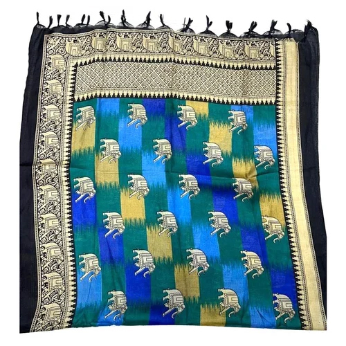 Khadi Silk Dupatta - Silk, Customized Size, Blue | Quick Dry, All Season, Printed Pattern, Casually Styled for Ethnic Wear