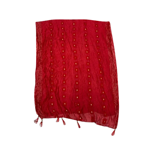 Indian Chanderi Dupatta - 100% Chanderi Fabric, Red Color, Casual Dress Type, Quick Dry Feature, Plain Pattern with Zari Work, Customized Logo