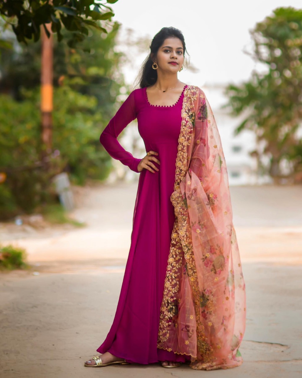 Women Fancy Printed And Embroidery Work Gown...