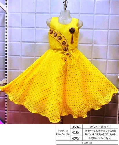 Kids Cotton Frock Sleeveless, Yellow, Sizes [s, M, L, Xl], For