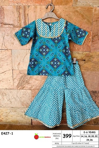 Online Designer Ethnic Dress - Cotton Kurta Pajama Set, Size S/M/L/XL, Blue Color, Full Sleeves, Printed Pattern, Washable for Summer Wear