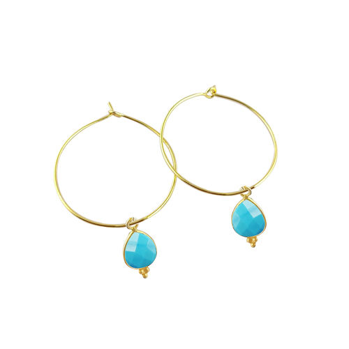 Birthstone Pear Shape Fancy Bezel Dangle Hoop Earring