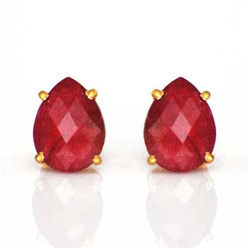 Gemstone Tear drop Gold Vermeil Prong Set Post Earring