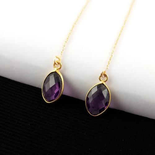 Gemstone Marquise Shape Gold Vermeil Threader Earring