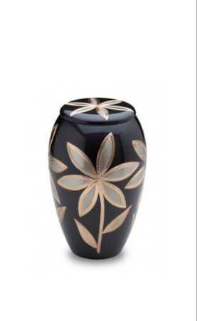 Black Flower Design Brass Urn