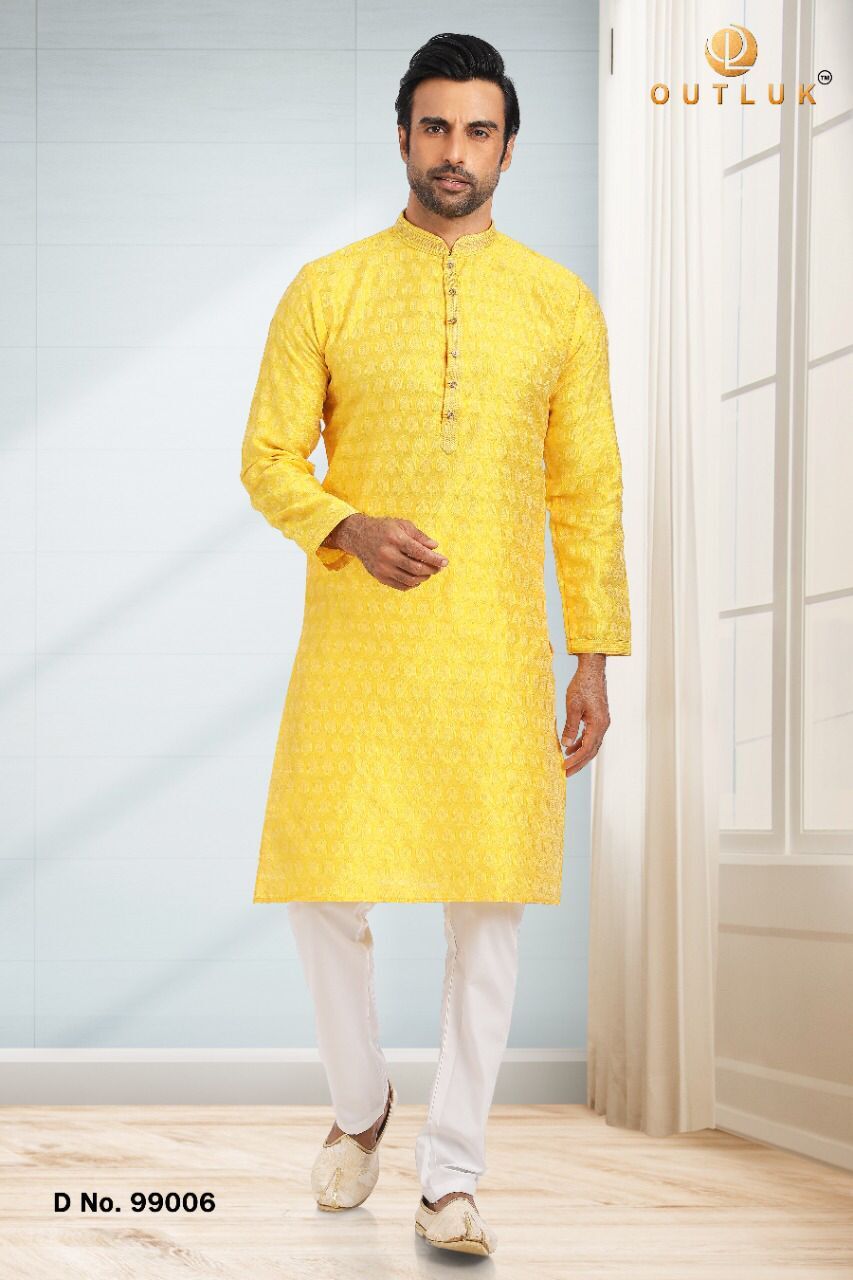 Mens Long Printed Kurta Pajamas